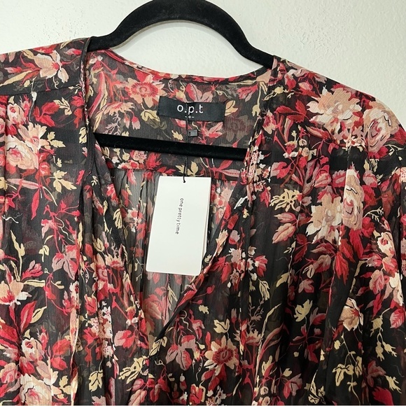 O.P.T. Long Puff Sleeve Floral Cinched Waist V Neck Sheer Maxi Dress Small NWT - Picture 9 of 12